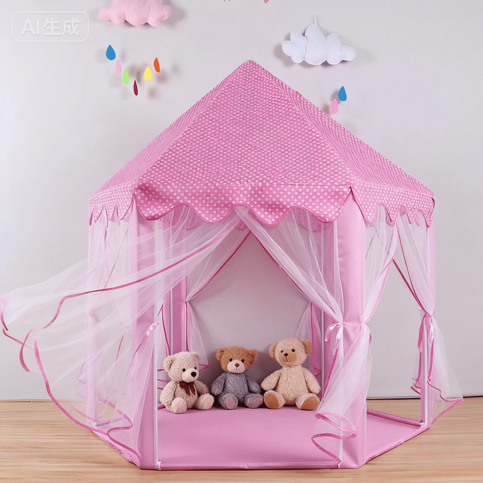 Kids Play Tent - Pink Polka Dot Princess Castle Playhouse for
