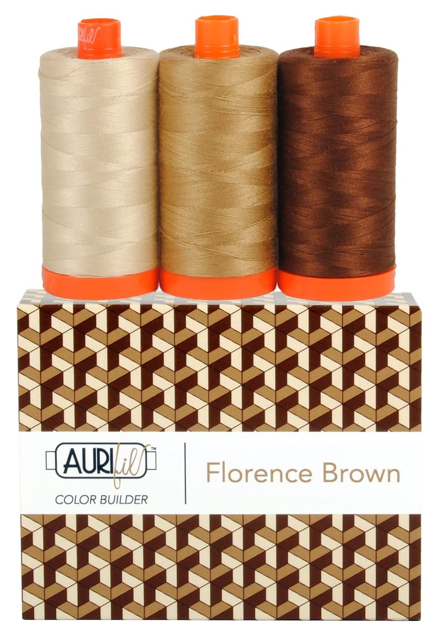CB FlorencBrown Cotton Mako Thread 3pc - 50wt, 2ply - Egyptian Cotton Embroidery Thread for Machine Quilting, Sewing & Lace - Florence Inspired Colors