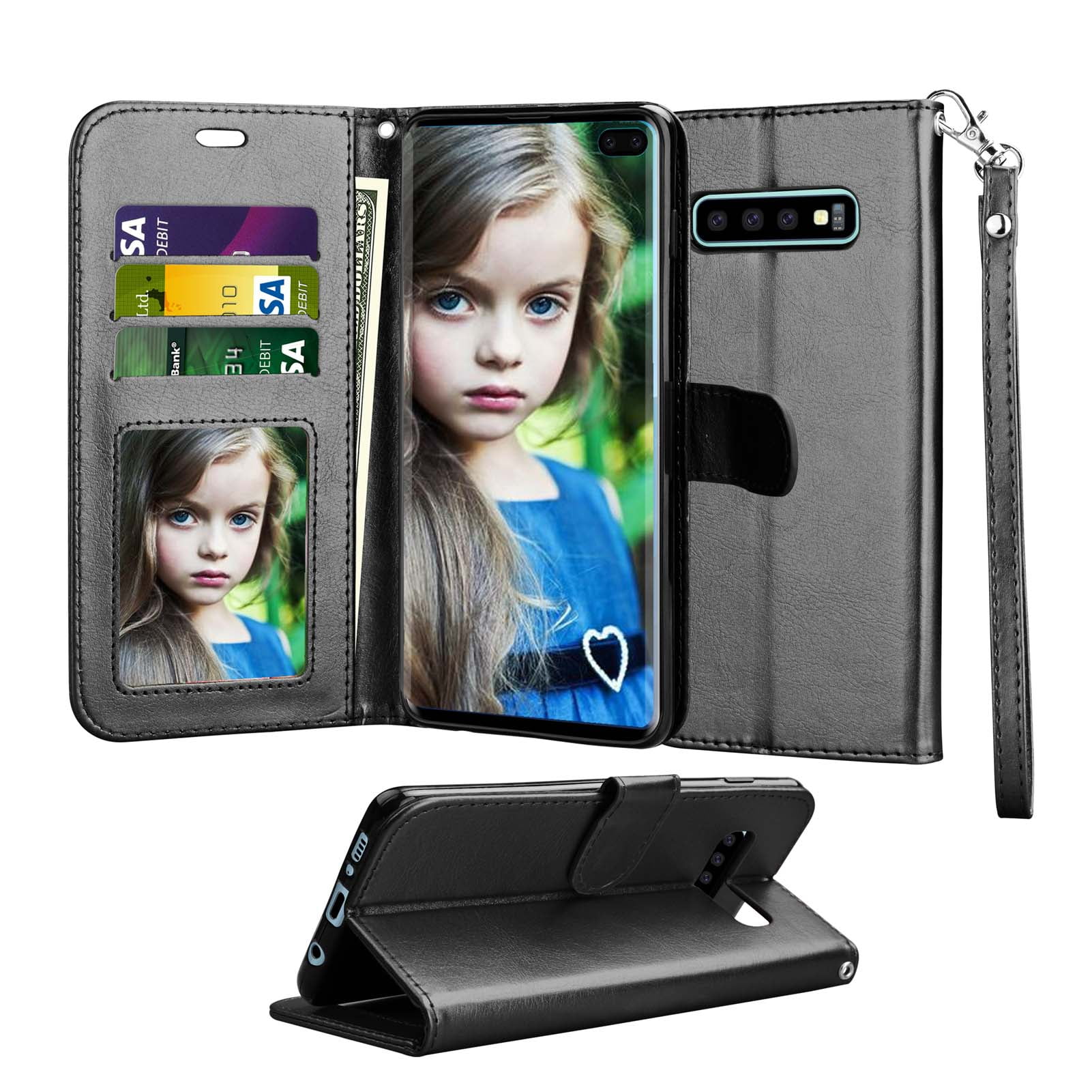 Black PU Leather Cover Compatible with Samsung Galaxy S10 Flip Case for Samsung Galaxy S10 