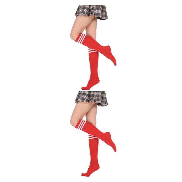 Qarigey Rayas Medias hasta el muslo Calcetín Botas Día de San Valentín Raya blanca roja Type1 NO1