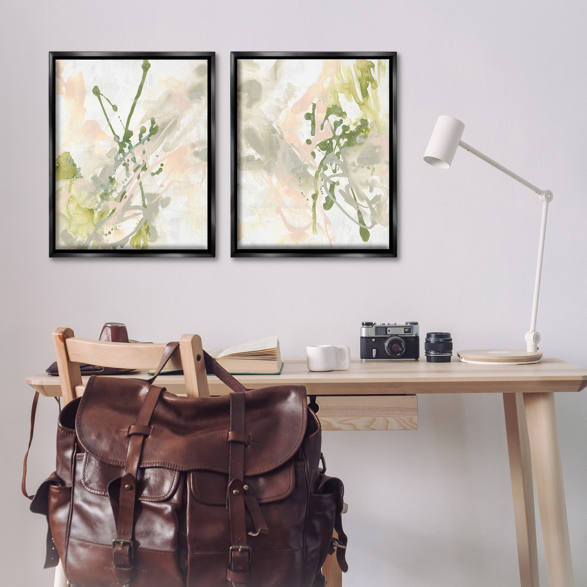 Stupell Industries Subtle Pastel Splatter Abstract Painting Black Floater Framed Canvas Art Print Wall Art, 25 x 31, Set of 2