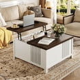 thumbnail image 3 of Winkalon 35.5” Square Lift Top Coffee Table, Farmhouse Coffee Table With Large Hidden Storage, Multi-Function Lift Wood Center Table for Home, Office, White, 3 of 9