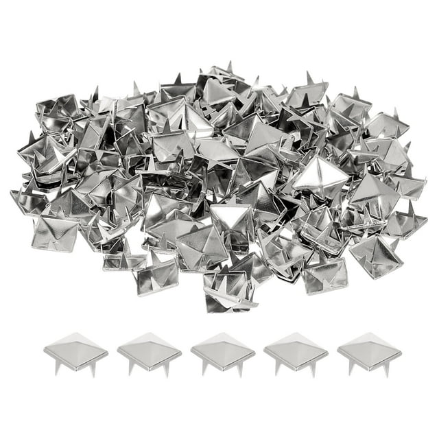 Unique Bargains 100 Sets Spike Rivet 10x7mm Pyramid Rapid Rivet Studs Square Spikes, Silver Tone