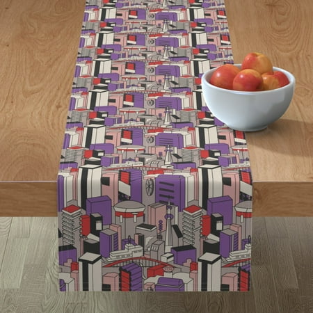 

Cotton Sateen Table Runner 90 - Geometric City Skyscrapers Abstract Retro Print Custom Table Linens by Spoonflower