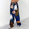 thumbnail image 3 of Hearthz Flannel Pajamas Ghost Jack-O Bat Print Women Pajamas Fleece Pajama Pants Drawstring Elastic Waist Wide Leg Womens Pajama Pants, 3 of 5
