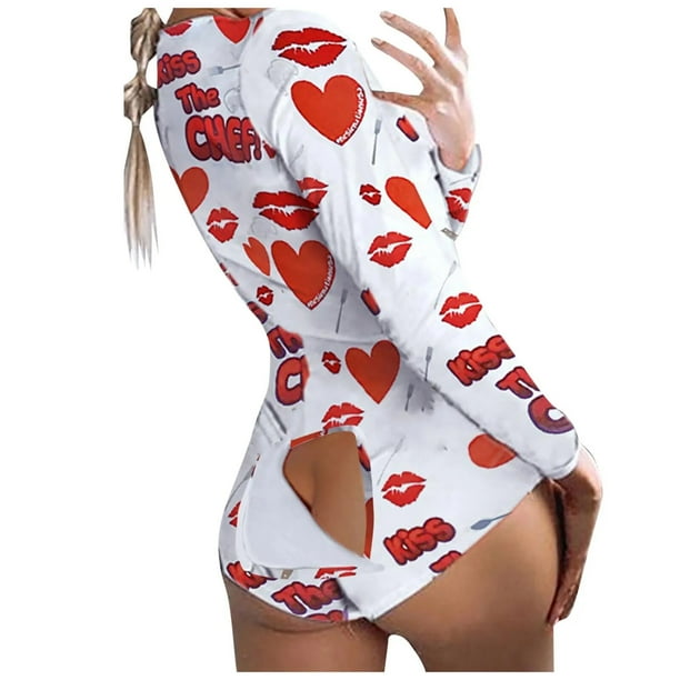 Pijama con estampado de la boca para mujer mono funcional abotonado con solapa en el trasero mono Sexy combinacion para mujer ropa mujer pijama sexy mujer ropa de mujer mamelucos para mujer
