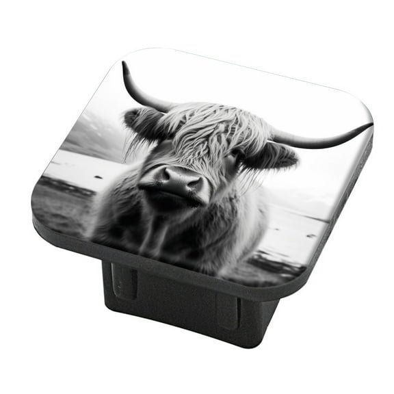 Hitch Cover Fits For 2-Inch Hitch,Black - And - White Photo Of A Long - Horned Cow By The Landscaperubber Trailer Hitch Cover Tube Plug Insert,Car Exterior Accessories, Receiver Tube Hitch Plug