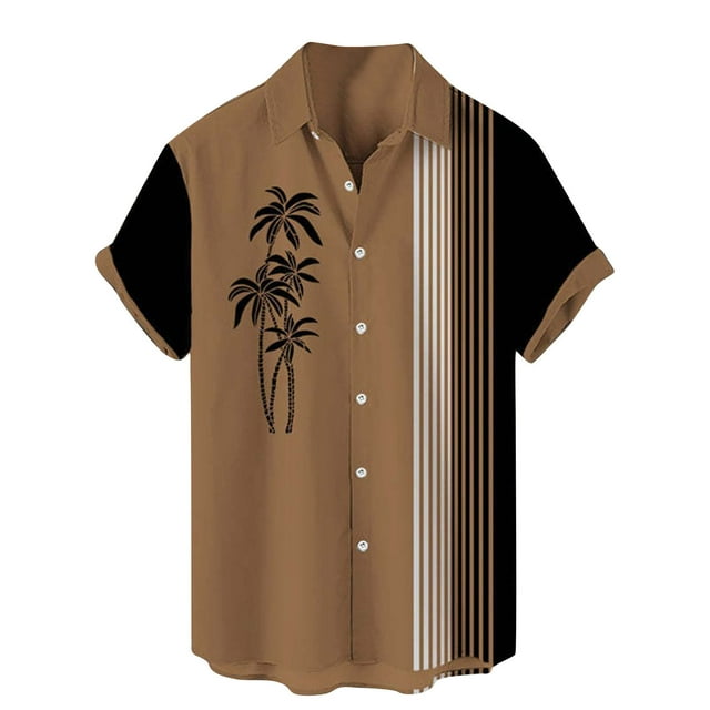 Men Casual Buttons Beach Print Turndown Short Sleeve Shirt Blouse