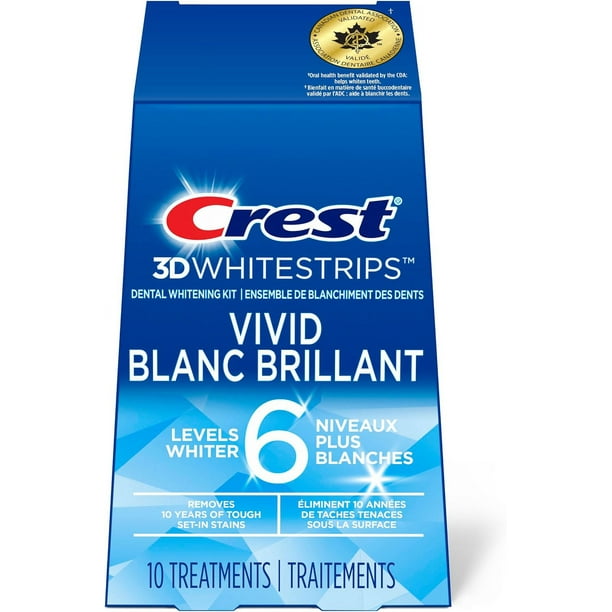 Crest, 3D Blanc de Blanchiment des Dents Kit Whitestrips Classique Vif 10 Traitements, 20 Bandes Individuelles