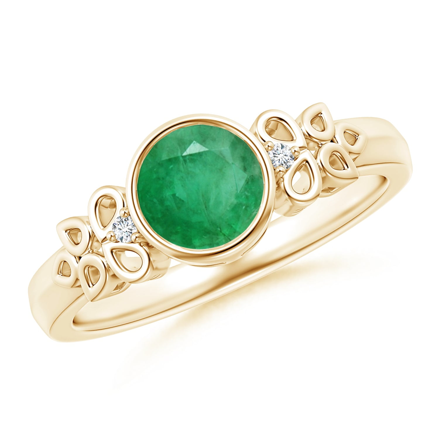 Angara - May Birthstone Ring - Vintage Style Round Emerald Ring with ...