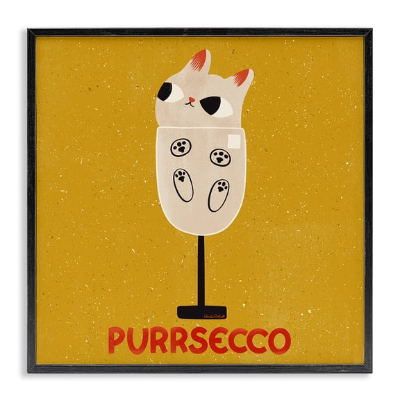 Stupell Industries Purrsecco Cat Wine Animals Painting Black Framed Art Print Wall Art, 12 x 12