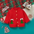 thumbnail image 5 of SGMVNU Boys Girls Christmas Sweater Cardigan Xmas Tree Pattern Knit Sweaters Long Sleeve Button Fall Winter Toddler Kids Knitwear(Size 18-24 Months, Red), 5 of 9