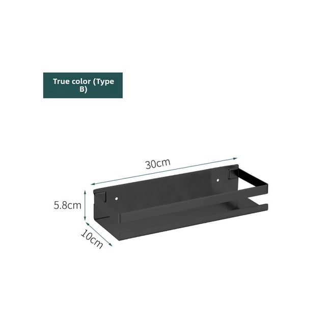 Wall-Mounted 304 Stainless Steel Kitchen Storage Rack - 30CM Black, Punch-Free & Drillable Dual Installation, Space-Saving Design with Spacious Storage for Seasonings & Utensils, Sandblasted Baking