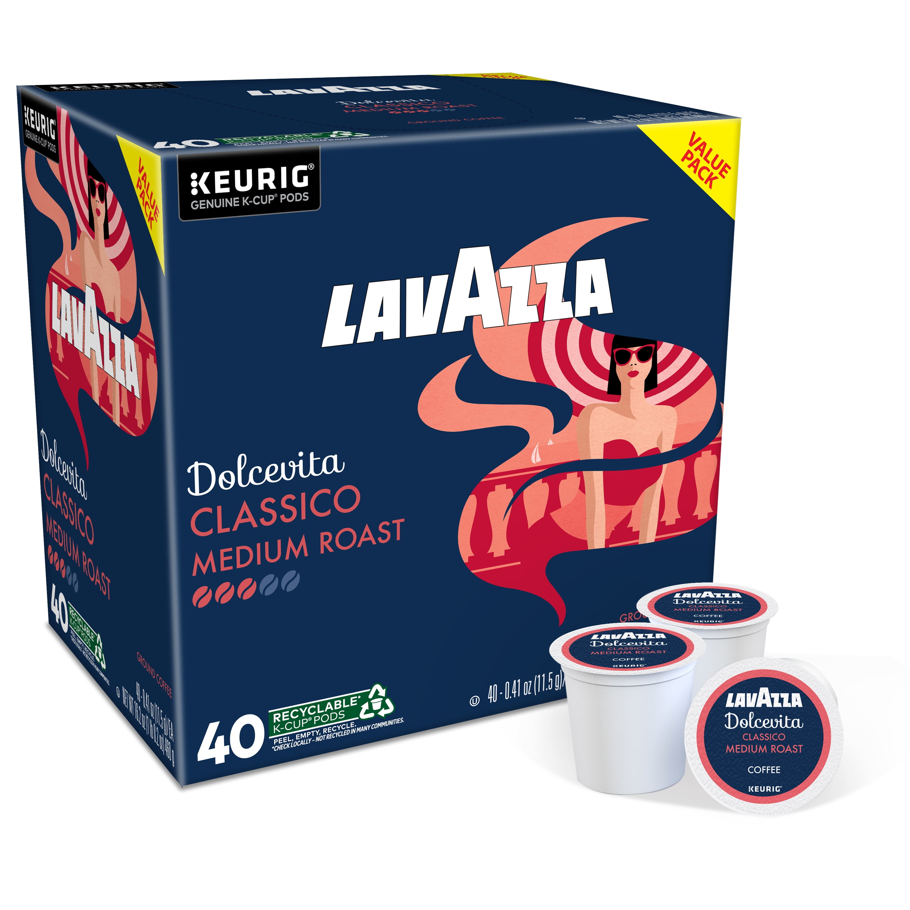 Lavazza Dolcevita Classico Keurig K-Cup® Pods, Medium Roast, Arabica and Robusta Blend (40 Pods), Packaging May Vary