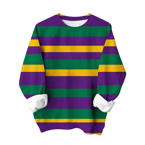 Idoravan Long Sleeve Shirts for Women Dressy Women's Loose Round Neck Sweatshirt with Carnival Print Carnival Theme Party Clothes Sweatshirt for Women Graphic Multicolor M