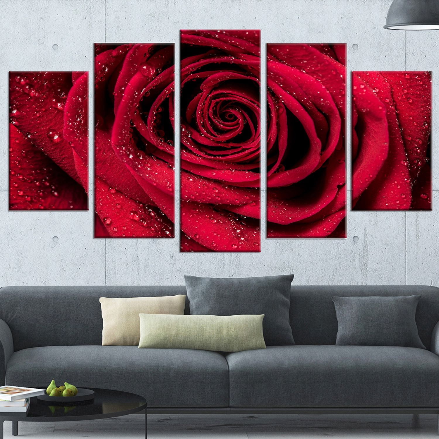 Design Art Red Rose Petals with Rain Droplets Floral Canvas Art Print