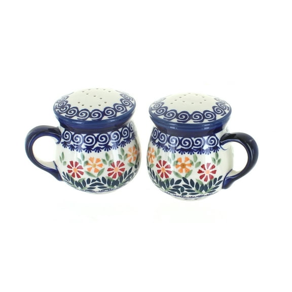 Blue Rose Polish Pottery Garden Bouquet Salt & Pepper Shakers with Handles