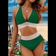 thumbnail image 2 of Bikini de 2 Piezas para Mujer, Traje de Baño de Cintura Alta con Cuello Halter, Color Verde Oscuro, Talla S, 2 of 7