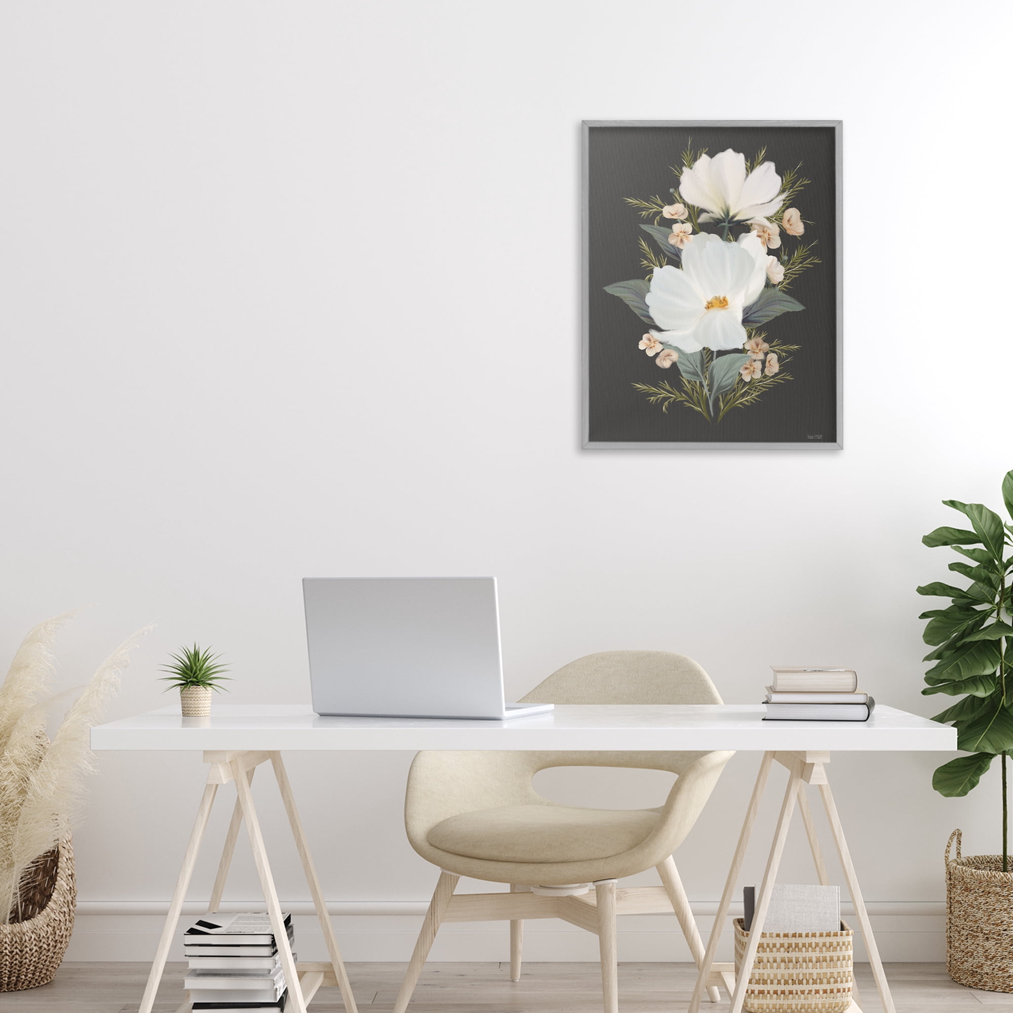 Stupell Industries Lace Cosmos Flowers Gray Framed Giclee Art, design by House Fenway