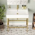 thumbnail image 4 of 32 in. L x 17 in. W White Ceramic Console Sink Basin and Stainless Steel Golden Legs Combo with Overflow Hole, 4 of 16