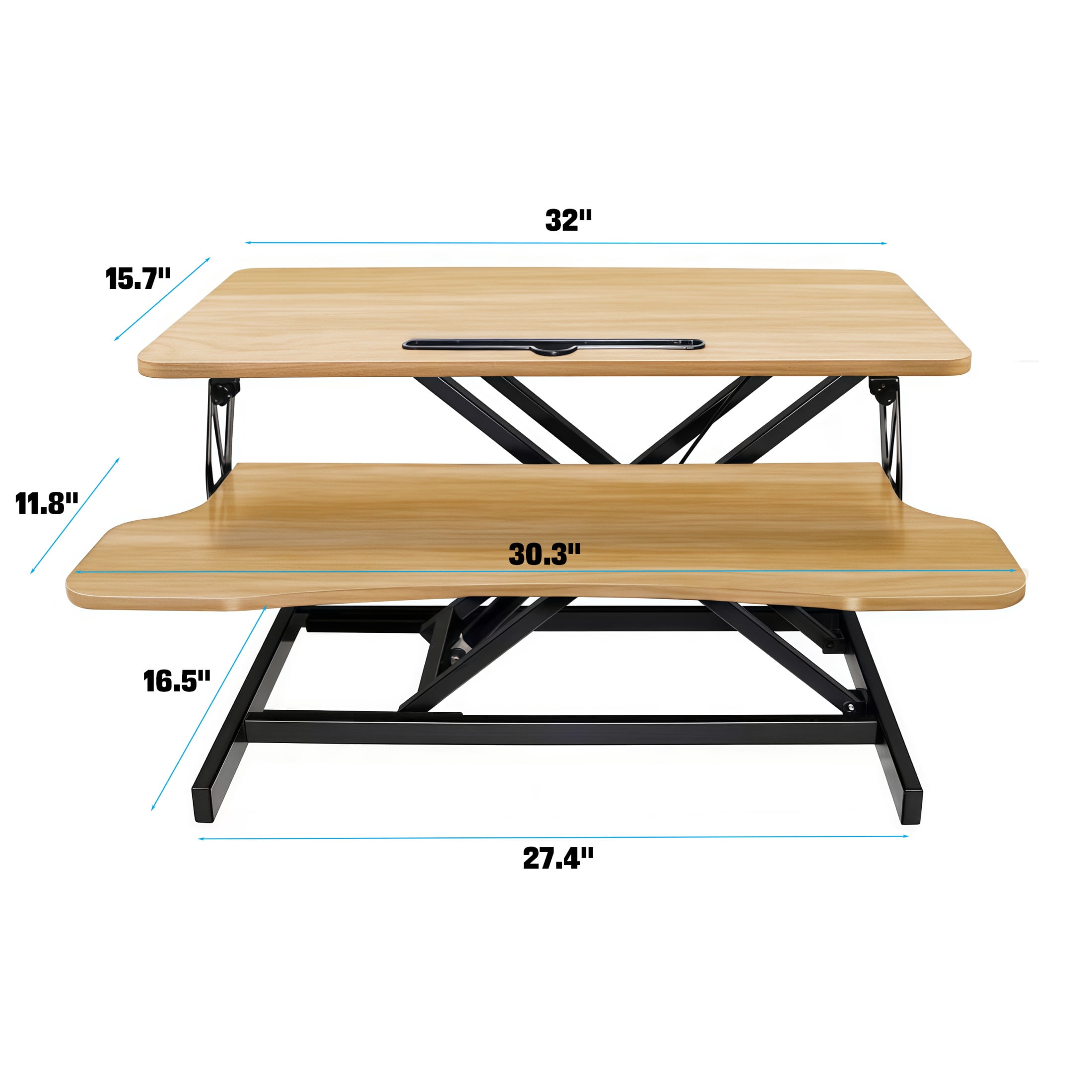 GDF Studio 32" Standing Desk Converter, Height Adjustable Sit-to-Stand Riser for Dual Monitors and Laptops, Natural
