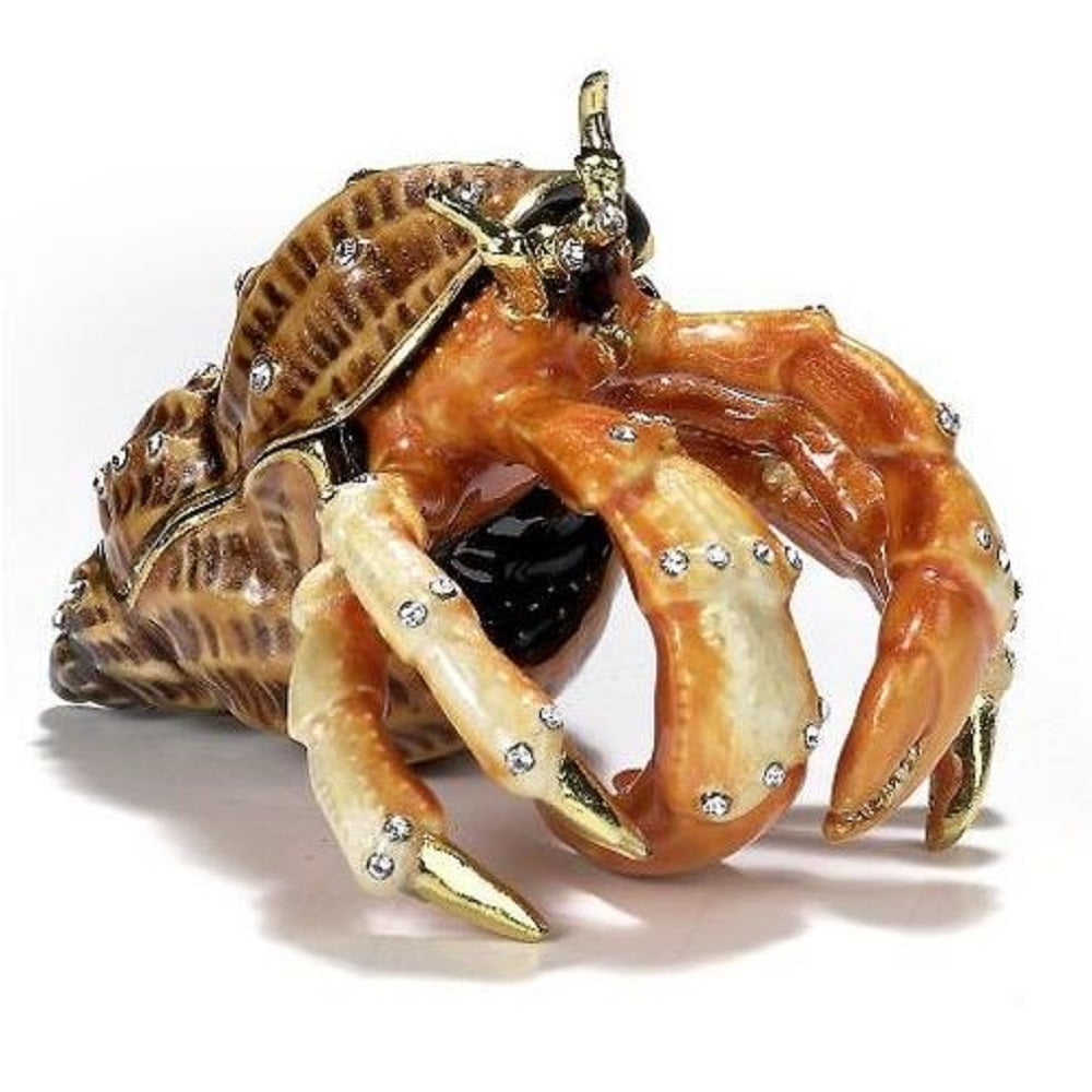 Large Hermit Crab Bejeweled Enamel Jewelry Trinket Keepsake Box Coastal