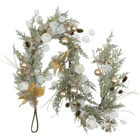 Northlight Glittered Poinsettia and Ornaments Artificial Christmas Garland - 6' x 7" - Unlit