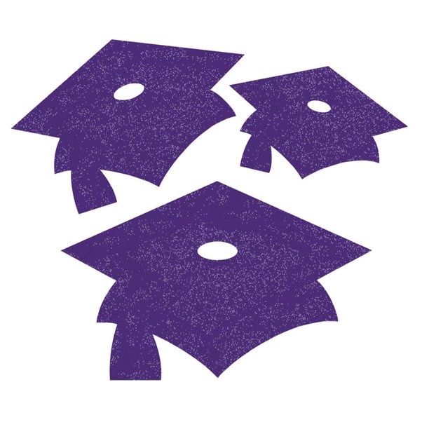 12pc Purple Graduation Cap Mini Glitter Cutouts 8.5