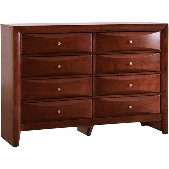 Maklaine Contemporary Engineered Wood 8 Drawer Dresser in Cherry