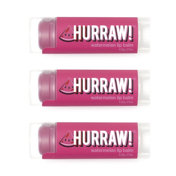 ¡Hurra! Paquete de 3 bálsamos labiales de sandía: vegano orgánico, sin crueldad y sin gluten. Ingredientes naturales sin OGM. Sin karité, soja ni palma. Hecho en EE.UU.