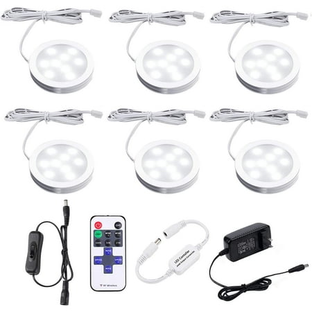 

LED Under Cabinet Lighting Dimmable with RF Remote Control 6 LED Puck Lights Total of 12W for Kitchen Count Closet Wardrobe Lighting(Daylight White)