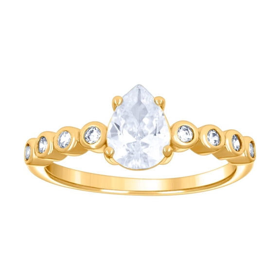 925 Sterling Silver Yellow-tone Womens Pear Round Cubic Zirconia Fashion Engagement Ring 6.9mm Wide Size 7 Engagement Ri