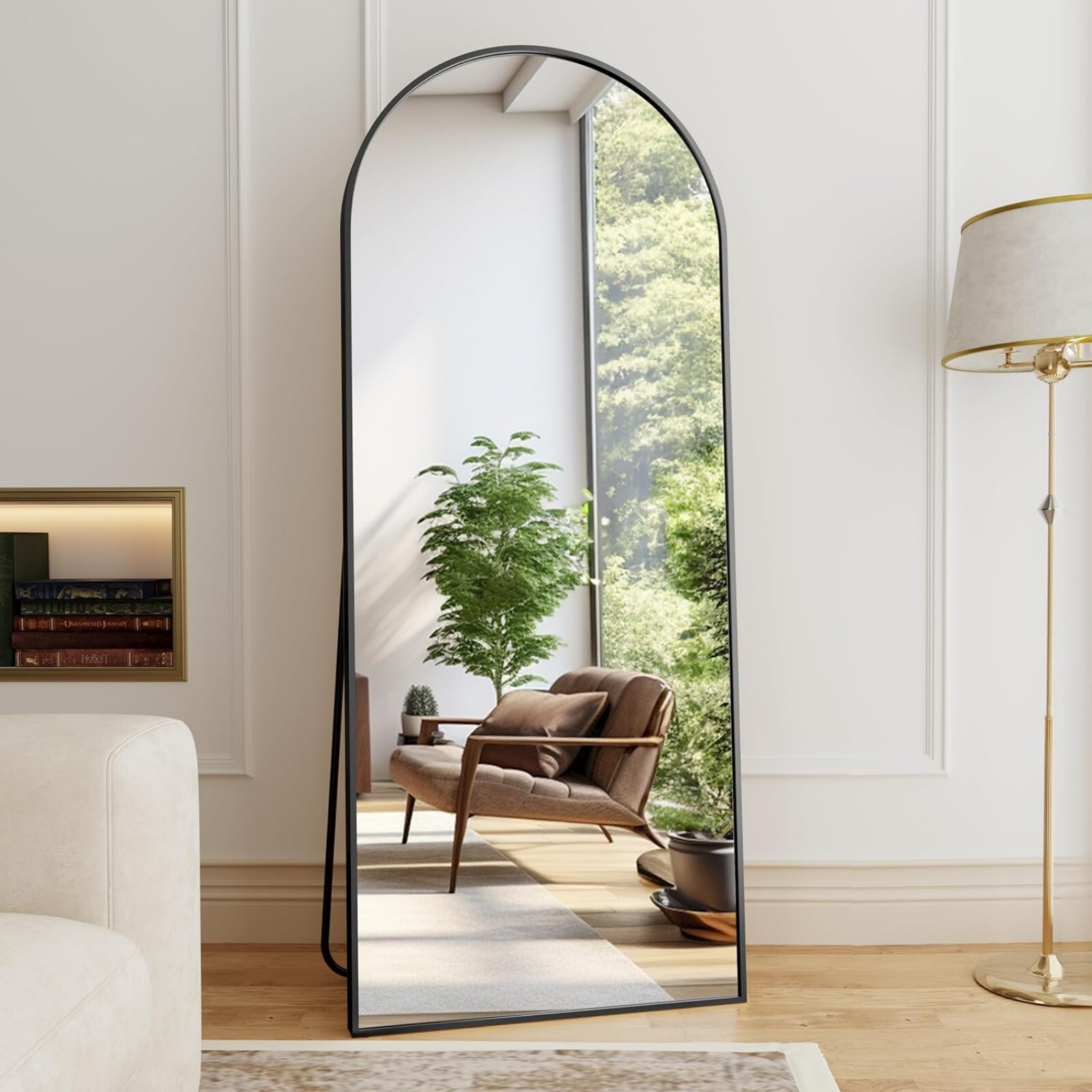 Lumora 24"x65" Full Length Arched Aluminum Alloy Standing Floor Mirror, Black