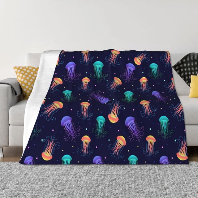 Fotbe Sea Jellyfish Manta de Franela con Estampado, Manta Ultrasuave para Cama, Sofá, Auto, Hipoalergénica y Antibolitas-80"x60"