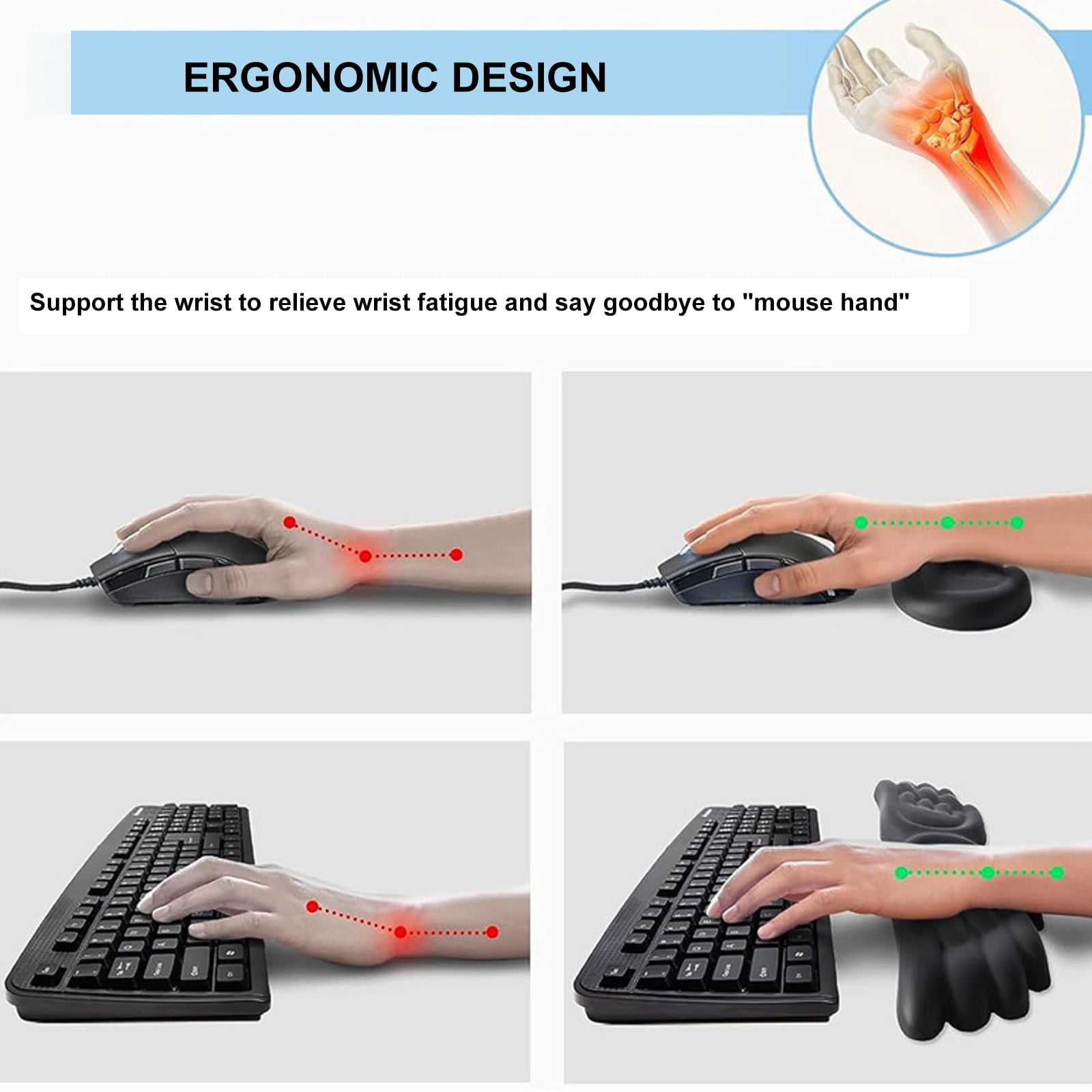 Soft Silicone Ergonomic Keyboards Wrist Rest With Wing Pattern Pad NonSlip Desk Mat For Computer Users