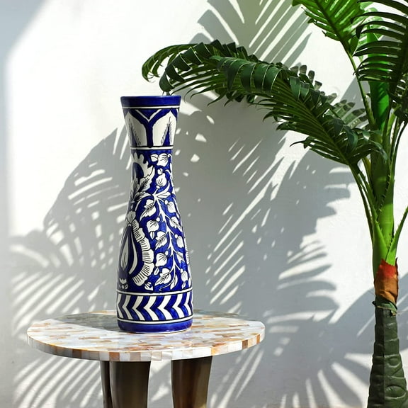 India Meets India Ceramic Flower Vase [Blue], Decorative Flower Vase for Home Décor/Living Room/Office/Table Top/Dining Area and Windowsill Décor, 12 INCHES