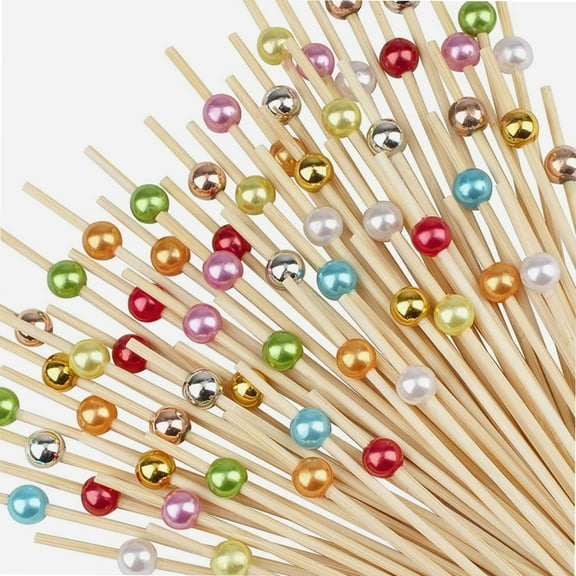 Cocktail Picks - 100 Counts Decorative Toothpicks for Appetizers, 4.7 inch Long Fancy Bamboo Skewers Wooden Sticks for Food and Drinks, Charcuterie Accessories Party Decorations (Colored)