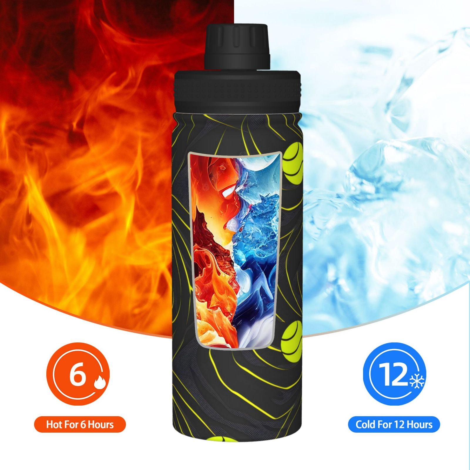 18oz Sports Insulated Kettle Double Wall Vacuum Insulated Water Bottle With Leak Proof Flip Lid For Gym Outdoor Commuting Camping Tennis Sport Theme Modern Athletic Style Tennis Balls