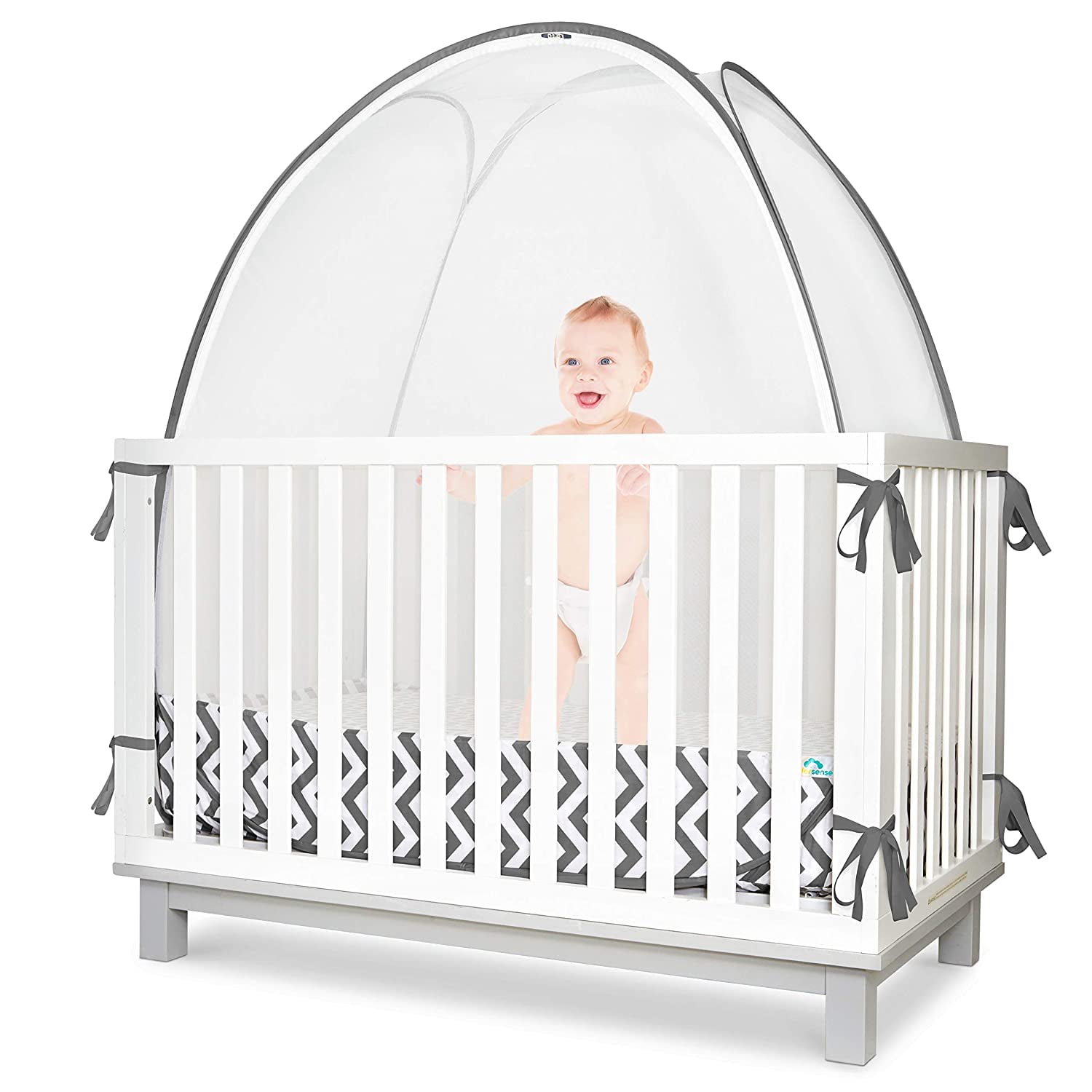 Black ZXPLO Safety Crib Tent to Keep Baby in Pop up Mosquito Net Netting Canopy Mesh Cover for Toddler 