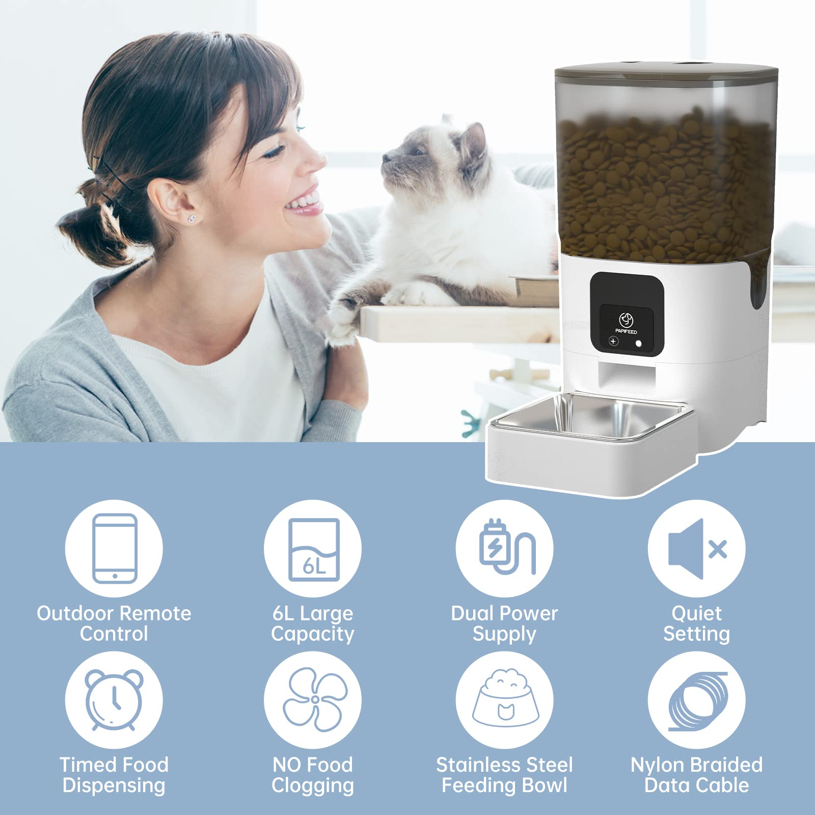 Automatic Cat Feeder with APP Control, WiFi Enabled Smart Dry Food