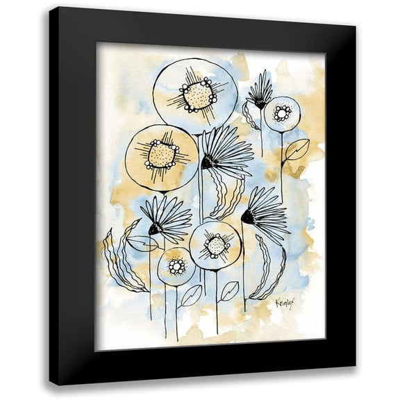 Krinlox 11x14 Black Modern Framed Museum Art Print Titled - Yellow and Blue Blooms I