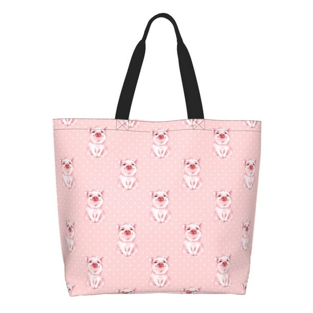 Fotbe Pig Polka Dot Bolsa Tote Estética de Lona con Estampado para Mujer - Bolsa Reutilizable de Hombro Casual para Vacaciones, Compras, Trabajo y Gimnasio