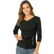 thumbnail image 1 of Top acanalado Allegra K Cuello en V 3/4 Negro XS, 1 of 6