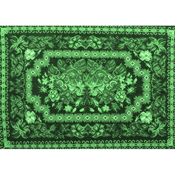 Ahgly Company Indoor Rectangle Medallion Emerald Green French Area Rugs, 4' x 6'