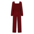 thumbnail image 5 of aidice Summer Jumpsuits for Women Square Neck Long Sleeve Smocked Comfy Loose High Waisted Pants Rompers, 5 of 6