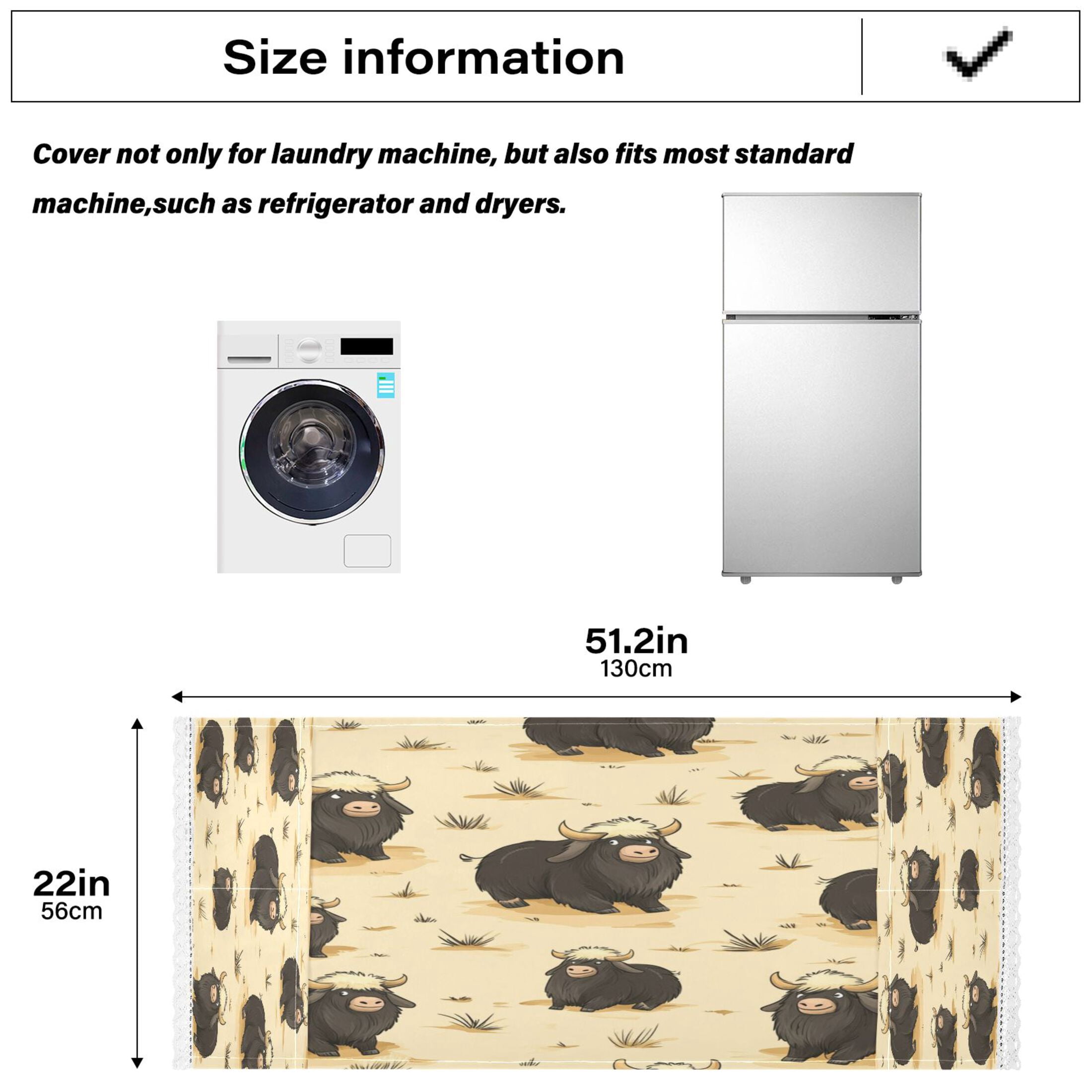 Cartoon Musk OxenWasher and Dryer Covers Dust-Proof and Oil Resistant Fridge Cover with 4 Storage Pockets Washing Machine Top Cover for Laundry Kitchen Home 51.2 x 22 In