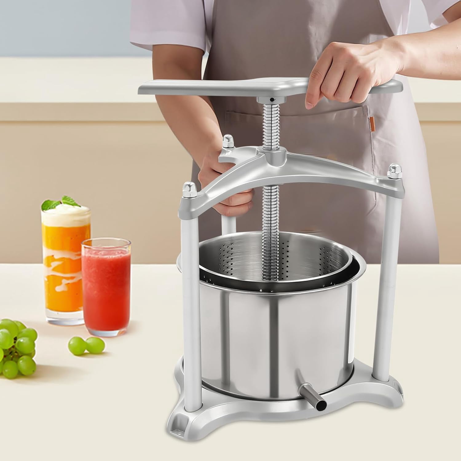 Fruit Juice Press,Stainless Steel Manual Juice Press Machine Gravity Fruit Wine Presser with Filter Bag,Fruits Cider Grinder Juicer Machines for Honey Fruits Vegetables Cheese Herbs (6 L/1.59 Gal)