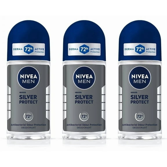 Nivea Silver Protect Anti-perspirant Deodorant Roll On for Men Antibacterial 3Pk