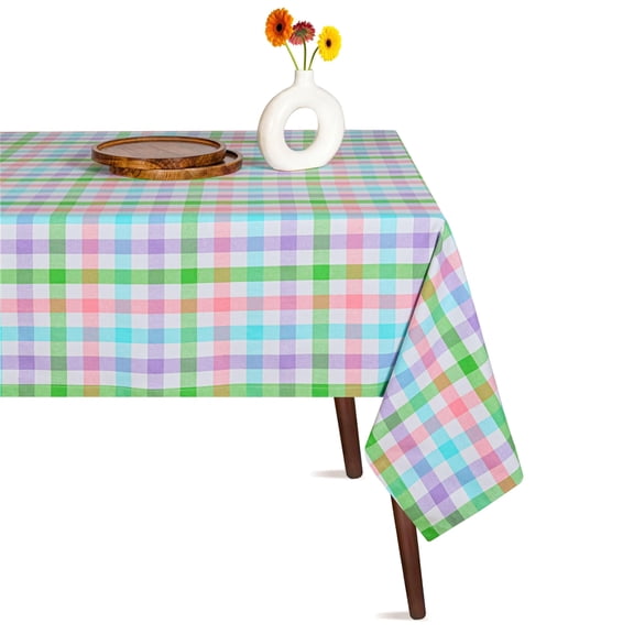 HEIRLOOM COMFORT Table Cloth, 60x102 Inch, 100% Cotton, Checked Table Cover, Multi
