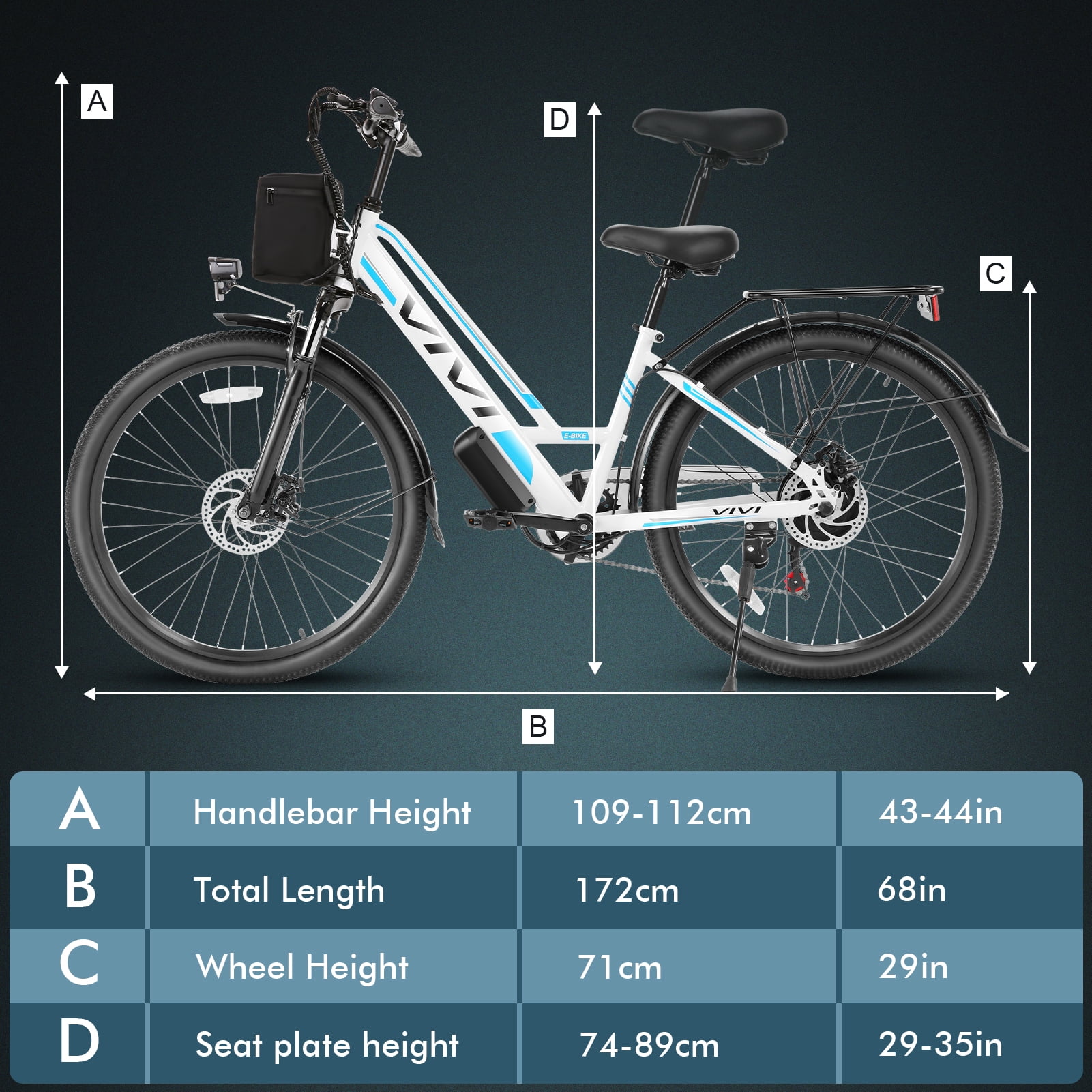 Vivi Electric Bike 26" City Commuter Electric Bike 500W Step-Through Electric Bike 20MPH Electric Cruiser Bike Beach Bike Up to 50 Miles with Cruise Control, UL2849 Certified